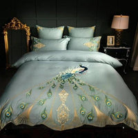Luxury Bedding Sets Embroidery Peacock Pattern 600TC Egyptian Cotton Soft Fabric Peacock Pattern - Lusy Store