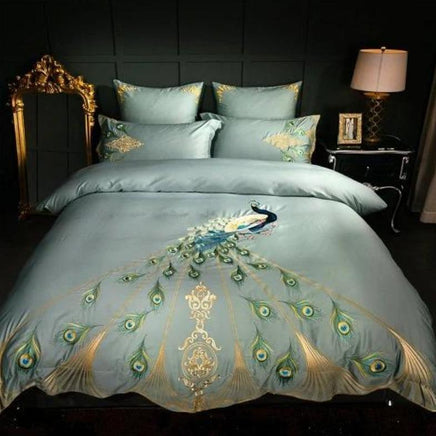 Luxury Bedding Sets Embroidery Peacock Pattern 600TC Egyptian Cotton Soft Fabric Peacock Pattern - Lusy Store