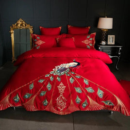 Luxury Bedding Sets Embroidery Peacock Pattern 600TC Egyptian Cotton Soft Fabric Peacock Pattern - Lusy Store