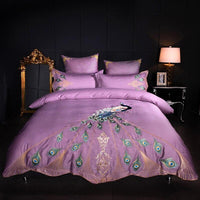 Luxury Bedding Sets Embroidery Peacock Pattern 600TC Egyptian Cotton Soft Fabric Peacock Pattern - Lusy Store