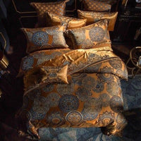 Luxury Bedding Sets Golden Silver Satin Cotton Queen King Size - Lusy Store