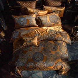 Luxury Bedding Sets Golden Silver Satin Cotton Queen King Size - Lusy Store