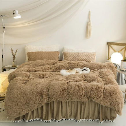 Luxury Bedding Sets Plush Shaggy Pompoms Fringe Ruffles Twin Full Queen King Size - Lusy Store