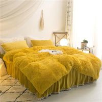 Luxury Bedding Sets Plush Shaggy Pompoms Fringe Ruffles Twin Full Queen King Size - Lusy Store