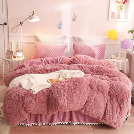 Luxury Bedding Sets Plush Shaggy Pompoms Fringe Ruffles Twin Full Queen King Size - Lusy Store