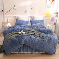 Luxury Bedding Sets Plush Shaggy Pompoms Fringe Ruffles Twin Full Queen King Size - Lusy Store