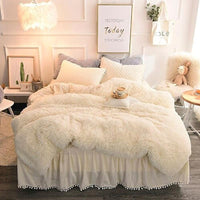 Luxury Bedding Sets Plush Shaggy Pompoms Fringe Ruffles Twin Full Queen King Size - Lusy Store