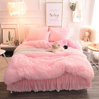 Luxury Bedding Sets Plush Shaggy Pompoms Fringe Ruffles Twin Full Queen King Size - Lusy Store
