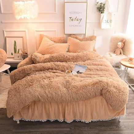 Luxury Bedding Sets Plush Shaggy Pompoms Fringe Ruffles Twin Full Queen King Size - Lusy Store
