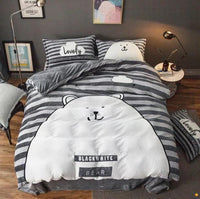 Luxury Flannel Cartoon Pink Cat Bedding Sets Bed Linen Duvet Cover Valentine Cute Kids Bedding Sets Twin/Queen Size Dot Orange