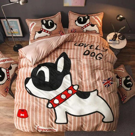 Luxury Flannel Cartoon Pink Cat Bedding Sets Bed Linen Duvet Cover Valentine Cute Kids Bedding Sets - Lusy Store