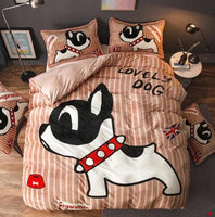 Luxury Flannel Cartoon Pink Cat Bedding Sets Bed Linen Duvet Cover Valentine Cute Kids Bedding Sets Twin/Queen Size Dot Red