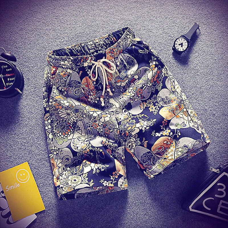 Mens Beach Pants Casual Beach Floral Shorts Straight Cotton Linen Bermuda Hawaiian Short Pants D396 - Lusy Store