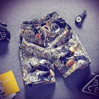Mens Beach Pants Casual Beach Floral Shorts Straight Cotton Linen Bermuda Hawaiian Short Pants D396 - Lusy Store