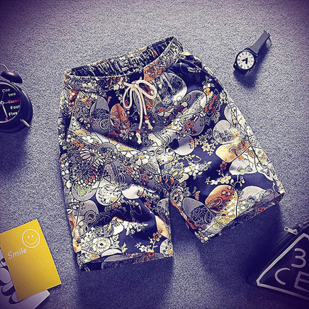Mens Beach Pants Casual Beach Floral Shorts Straight Cotton Linen Bermuda Hawaiian Short Pants D396 - Lusy Store