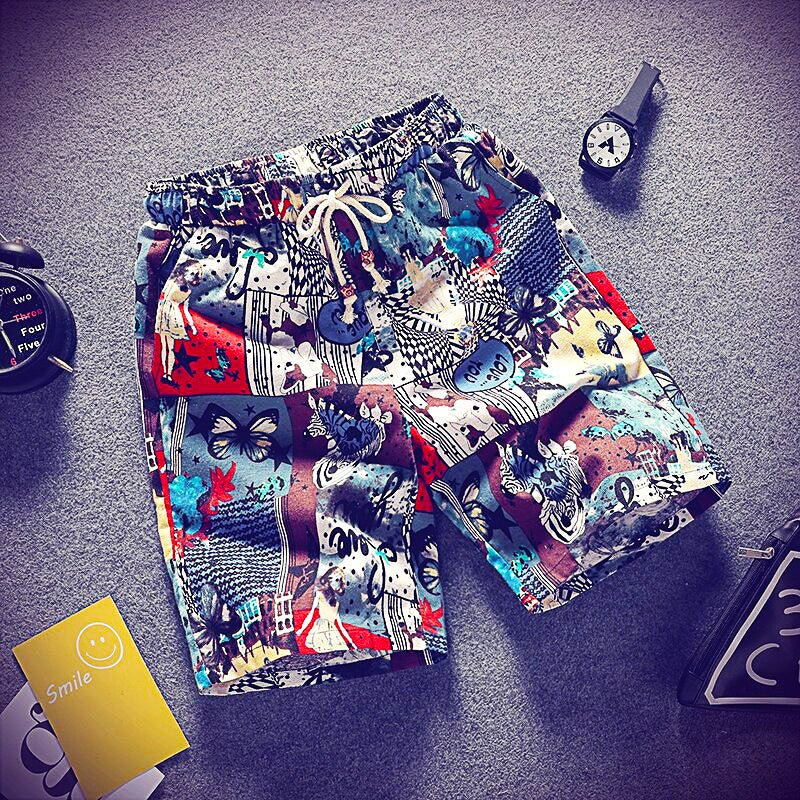 Mens Beach Pants Casual Beach Floral Shorts Straight Cotton Linen Bermuda Hawaiian Short Pants D396 - Lusy Store