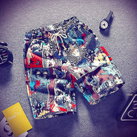 Mens Beach Pants Casual Beach Floral Shorts Straight Cotton Linen Bermuda Hawaiian Short Pants D396 - Lusy Store