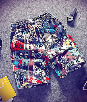 Mens Beach Pants Casual Beach Floral Shorts Straight Cotton Linen Bermuda Hawaiian Short Pants D396 - Lusy Store