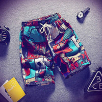 Mens Beach Pants Casual Beach Floral Shorts Straight Cotton Linen Bermuda Hawaiian Short Pants D396 - Lusy Store