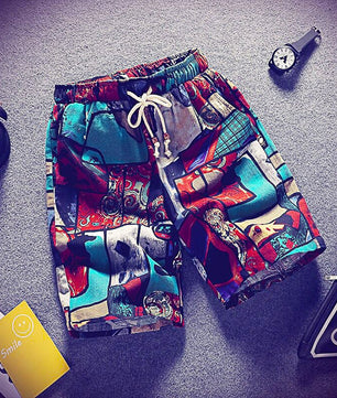 Mens Beach Pants Casual Beach Floral Shorts Straight Cotton Linen Bermuda Hawaiian Short Pants D396 - Lusy Store