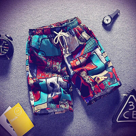 Mens Beach Pants Casual Beach Floral Shorts Straight Cotton Linen Bermuda Hawaiian Short Pants D396 - Lusy Store