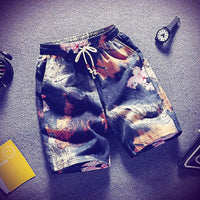 Mens Beach Pants Casual Beach Floral Shorts Straight Cotton Linen Bermuda Hawaiian Short Pants D396 - Lusy Store