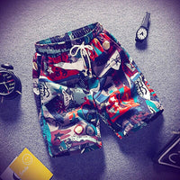 Mens Beach Pants Casual Beach Floral Shorts Straight Cotton Linen Bermuda Hawaiian Short Pants D396 - Lusy Store