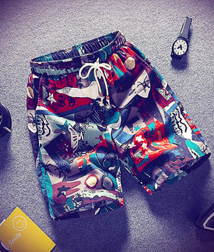 Mens Beach Pants Casual Beach Floral Shorts Straight Cotton Linen Bermuda Hawaiian Short Pants D396 - Lusy Store