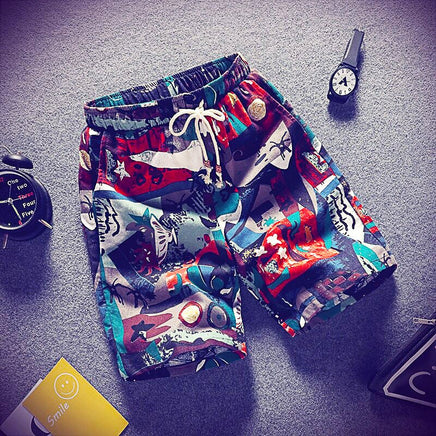 Mens Beach Pants Casual Beach Floral Shorts Straight Cotton Linen Bermuda Hawaiian Short Pants D396 - Lusy Store