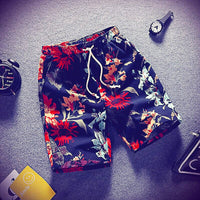 Mens Beach Pants Casual Beach Floral Shorts Straight Cotton Linen Bermuda Hawaiian Short Pants D396 - Lusy Store