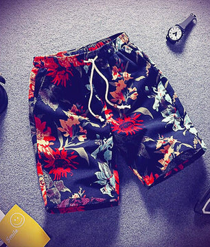 Mens Beach Pants Casual Beach Floral Shorts Straight Cotton Linen Bermuda Hawaiian Short Pants D396 - Lusy Store