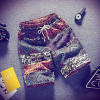 Mens Beach Pants Casual Beach Floral Shorts Straight Cotton Linen Bermuda Hawaiian Short Pants D396 - Lusy Store