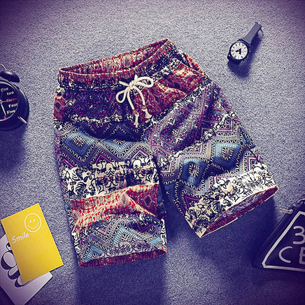 Mens Beach Pants Casual Beach Floral Shorts Straight Cotton Linen Bermuda Hawaiian Short Pants D396 - Lusy Store