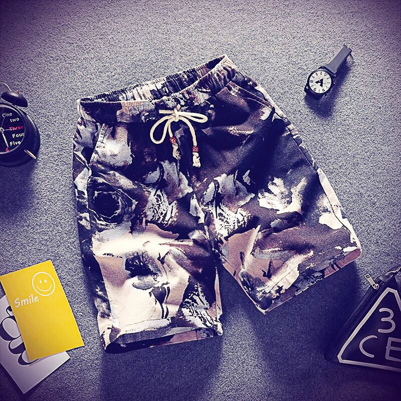 Mens Beach Pants Casual Beach Floral Shorts Straight Cotton Linen Bermuda Hawaiian Short Pants D396 - Lusy Store
