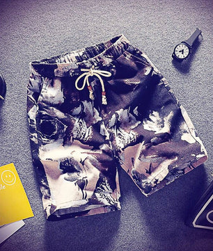 Mens Beach Pants Casual Beach Floral Shorts Straight Cotton Linen Bermuda Hawaiian Short Pants D396 - Lusy Store