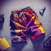 Mens Beach Pants Casual Beach Floral Shorts Straight Cotton Linen Bermuda Hawaiian Short Pants D396 - Lusy Store