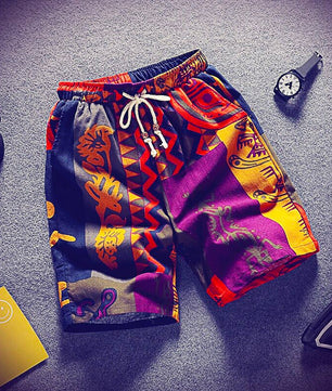 Mens Beach Pants Casual Beach Floral Shorts Straight Cotton Linen Bermuda Hawaiian Short Pants D396 - Lusy Store