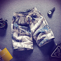 Mens Beach Pants Casual Beach Floral Shorts Straight Cotton Linen Bermuda Hawaiian Short Pants D396 - Lusy Store