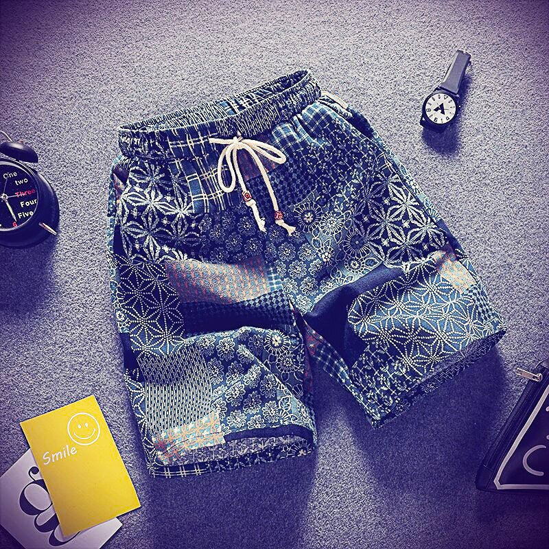 Mens Beach Pants Casual Beach Floral Shorts Straight Cotton Linen Bermuda Hawaiian Short Pants D396 - Lusy Store