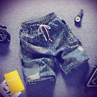 Mens Beach Pants Casual Beach Floral Shorts Straight Cotton Linen Bermuda Hawaiian Short Pants D396 - Lusy Store