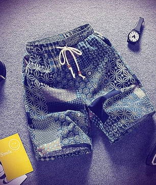 Mens Beach Pants Casual Beach Floral Shorts Straight Cotton Linen Bermuda Hawaiian Short Pants D396 - Lusy Store