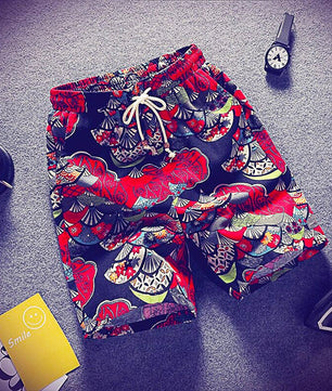 Mens Beach Pants Casual Beach Floral Shorts Straight Cotton Linen Bermuda Hawaiian Short Pants D396 - Lusy Store