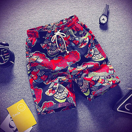 Mens Beach Pants Casual Beach Floral Shorts Straight Cotton Linen Bermuda Hawaiian Short Pants D396 - Lusy Store