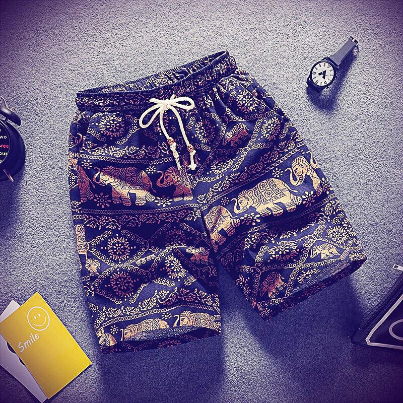 Mens Beach Pants Casual Beach Floral Shorts Straight Cotton Linen Bermuda Hawaiian Short Pants D396 - Lusy Store