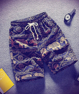 Mens Beach Pants Casual Beach Floral Shorts Straight Cotton Linen Bermuda Hawaiian Short Pants D396 - Lusy Store