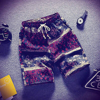 Mens Beach Pants Casual Beach Floral Shorts Straight Cotton Linen Bermuda Hawaiian Short Pants D396 - Lusy Store