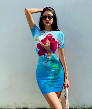 Mermaid Dresses Women Vestido Sexy Ladies Bodycon Dresses 3D Funny Beach D506 - Lusy Store