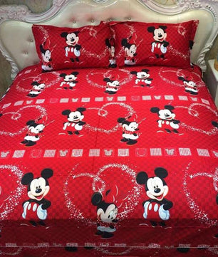 Mickey Mouse Bedding Sets 100% Cotton Red Color Duvet Cover Kids Bedding Sets Twin/Full/Queen/King Size - Lusy Store