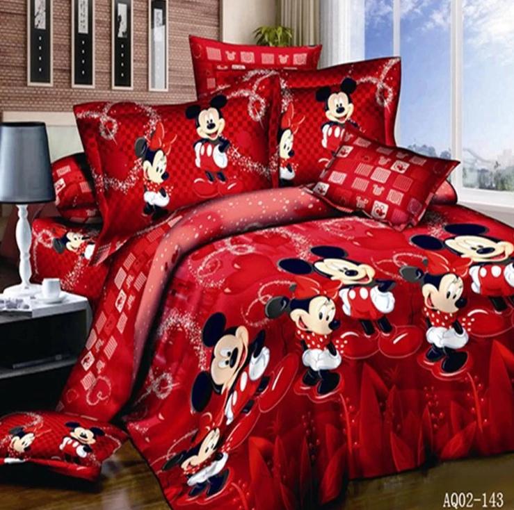 Mickey Mouse Bedding Sets 100% Cotton Red Color Duvet Cover Kids Bedding Sets Twin/Full/Queen/King Size - Lusy Store