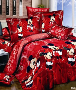 Mickey Mouse Bedding Sets 100% Cotton Red Color Duvet Cover Kids Bedding Sets Twin/Full/Queen/King Size - Lusy Store
